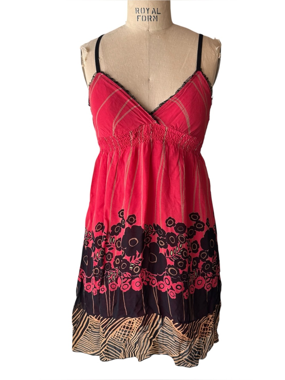 Vintage Y2K Angie Boho Red Floral Patterned Mini Dress